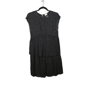 Zara MED Black Sheer Yoke Tiered Ruffle Mini Dress Babydoll Whimsigoth